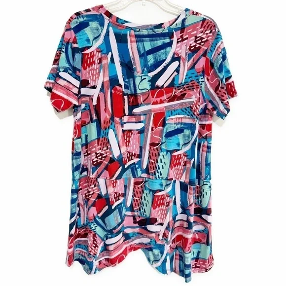 LOGO by Lori Goldstein | Abstract Tunic Short Sleeve Multicolor Size Medium - Picture 2 of 6